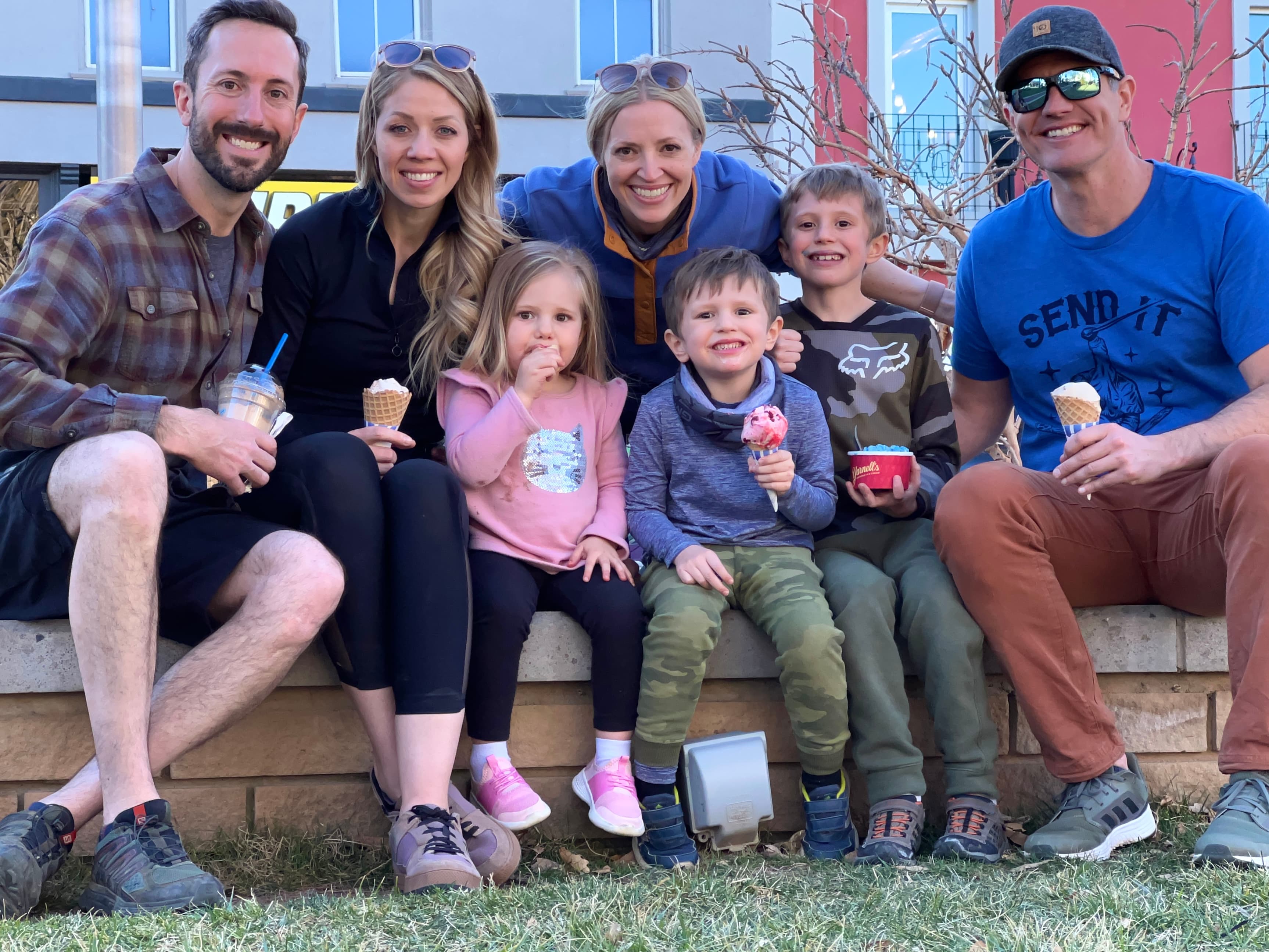 Friends and kids gathered downtown with ice cream